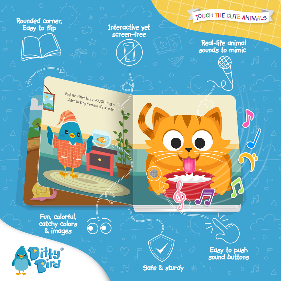 Ditty Bird First Sensory Book Montessori Cute Animals USB-C Ditty Bird