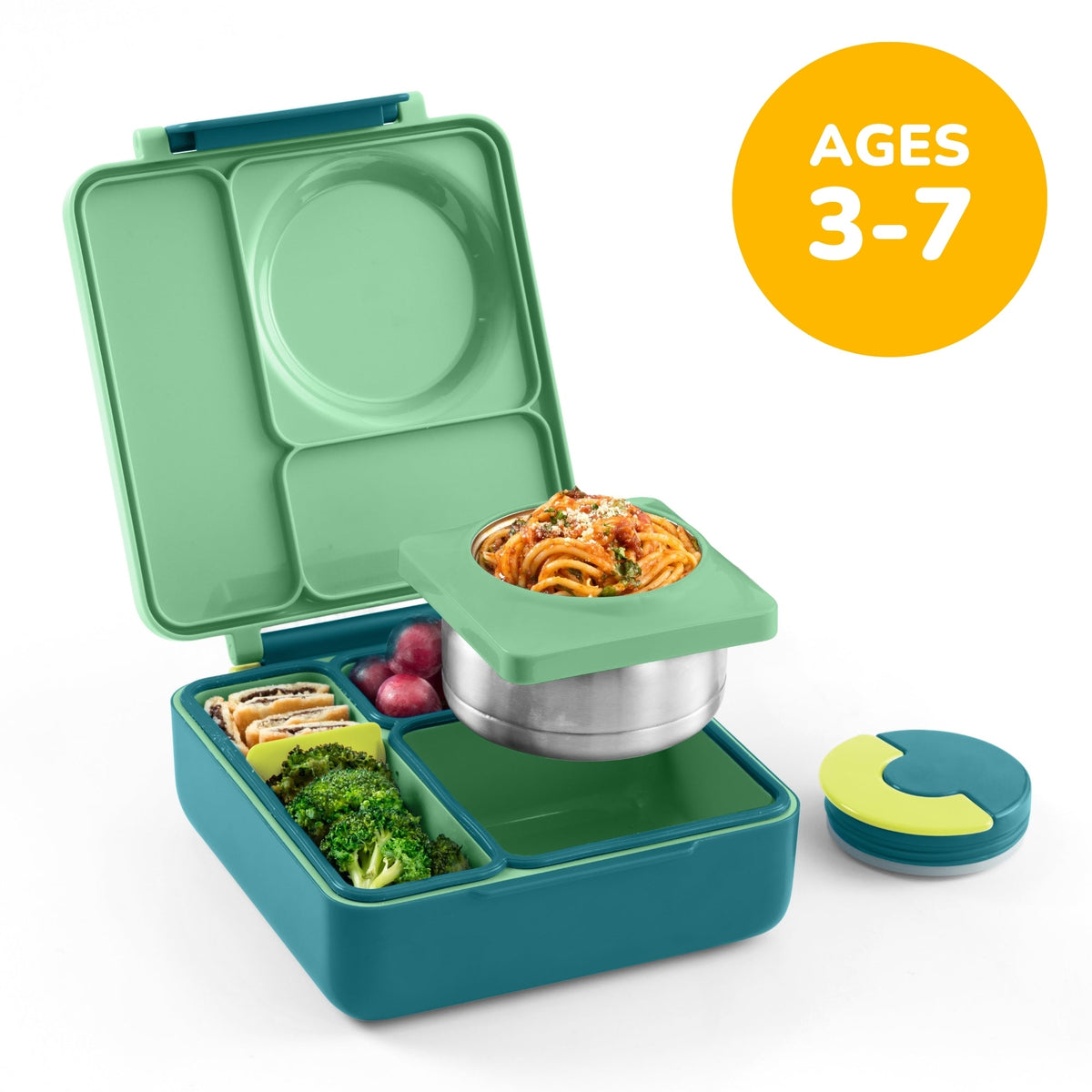 OmieBox Insulated Bento Lunch Box with Thermos – 8.5 oz in Green Meadow