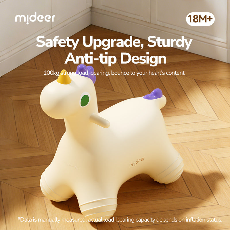 Mideer Joy Bounce white inflatable pony showing sturdy anti-slip design