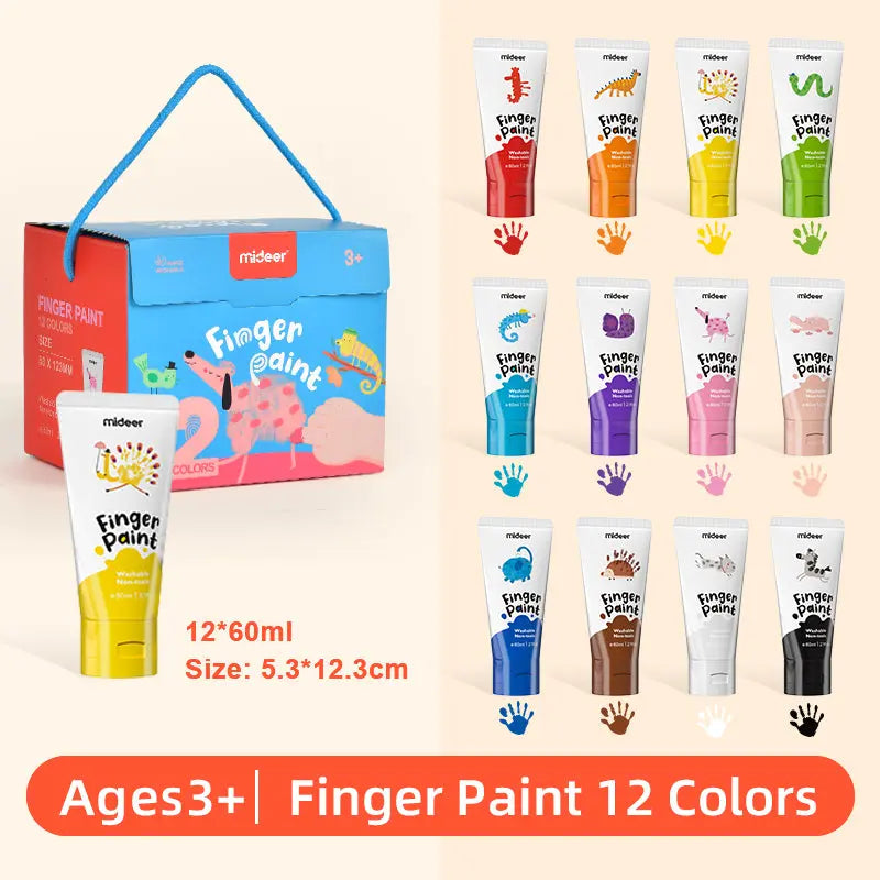 Paints For Drawing With Fingers - 12 Colors Mideer