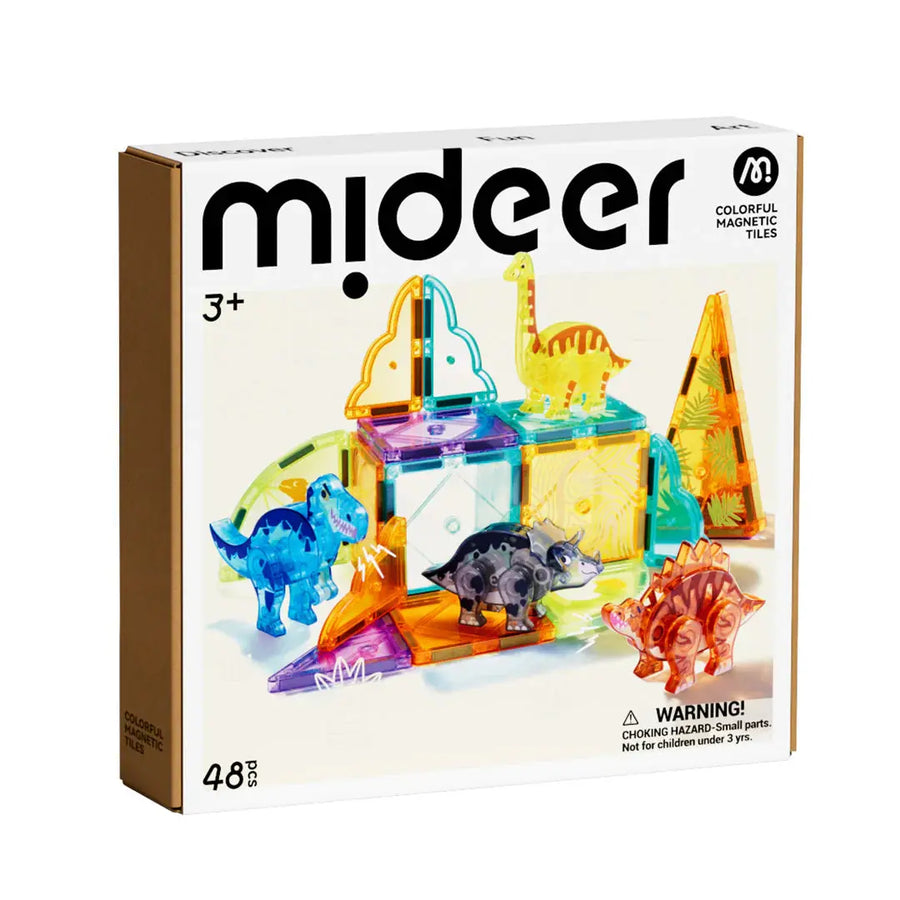 Colorful Magnetic Tiles: Jurassic Adventure 48pcs Mideer