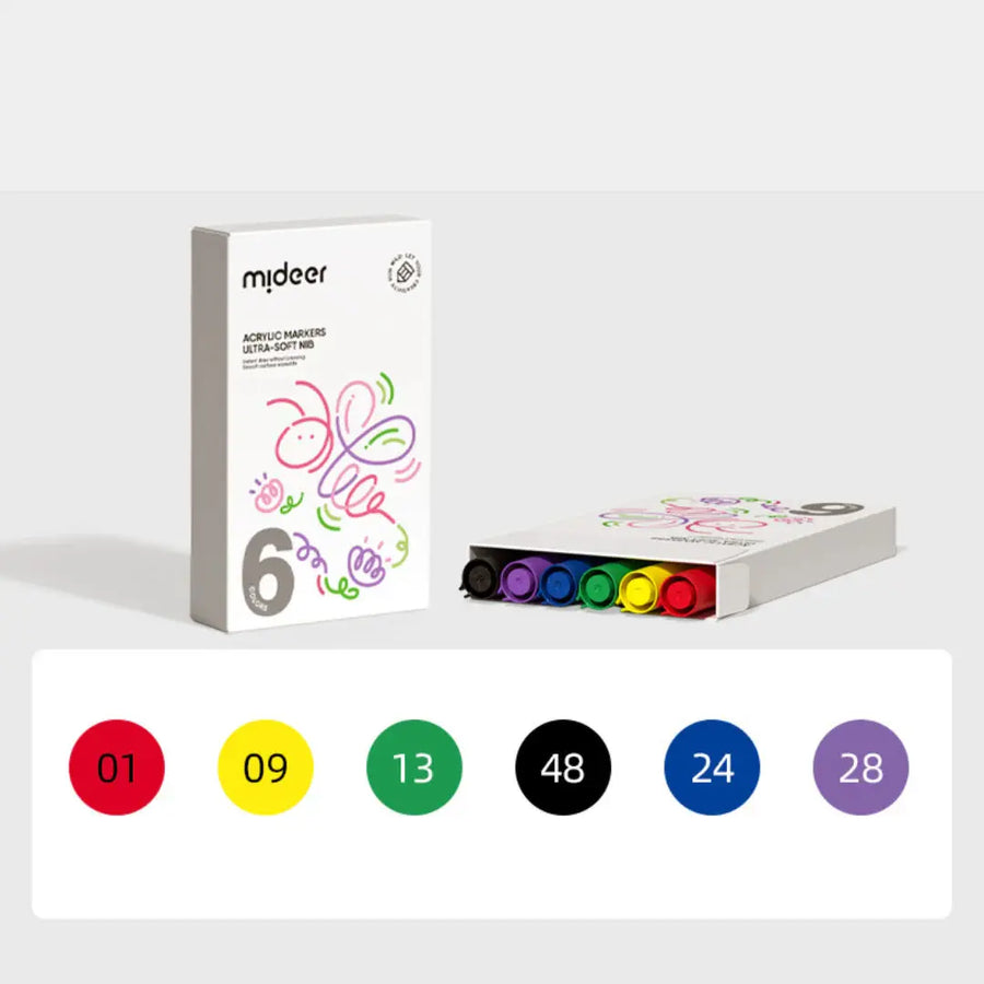 Acrylic Markers - Ultra-Soft Nib 6 Colors Mideer
