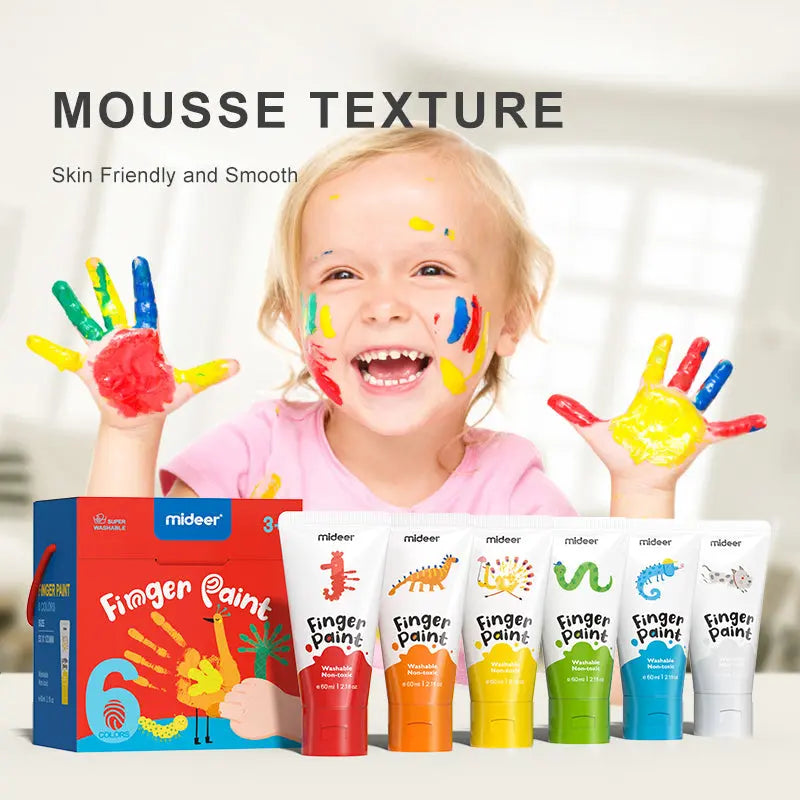 Paints For Drawing With Fingers - 12 Colors Mideer