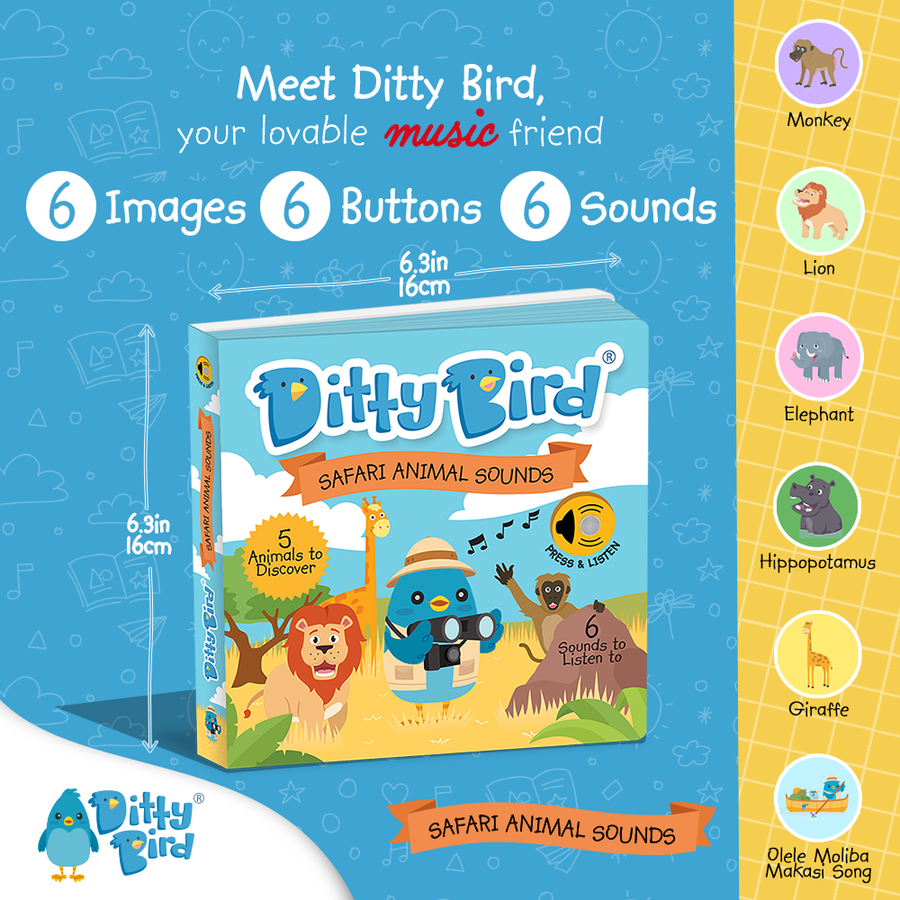 Ditty Bird Baby Sound Book: Safari Animal Sounds USB-C Ditty Bird