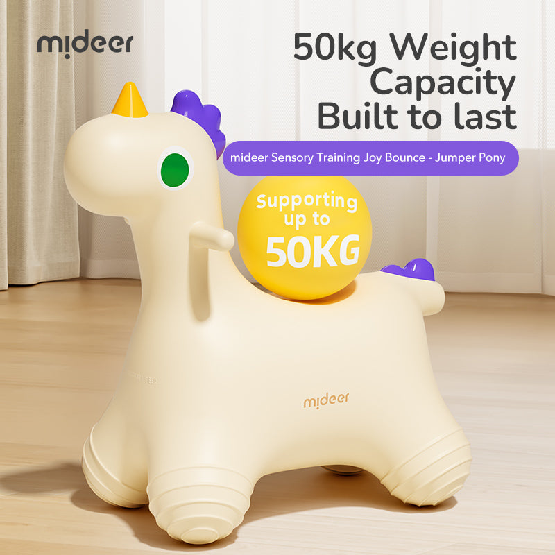 Mideer Joy Bounce white inflatable pony with 50 kg weight capacity feature