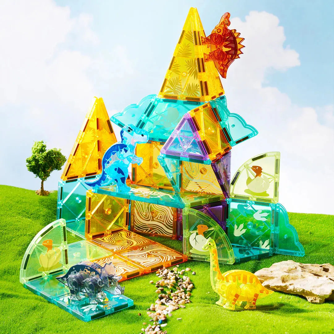 Colorful Magnetic Tiles: Jurassic Adventure 48pcs Mideer