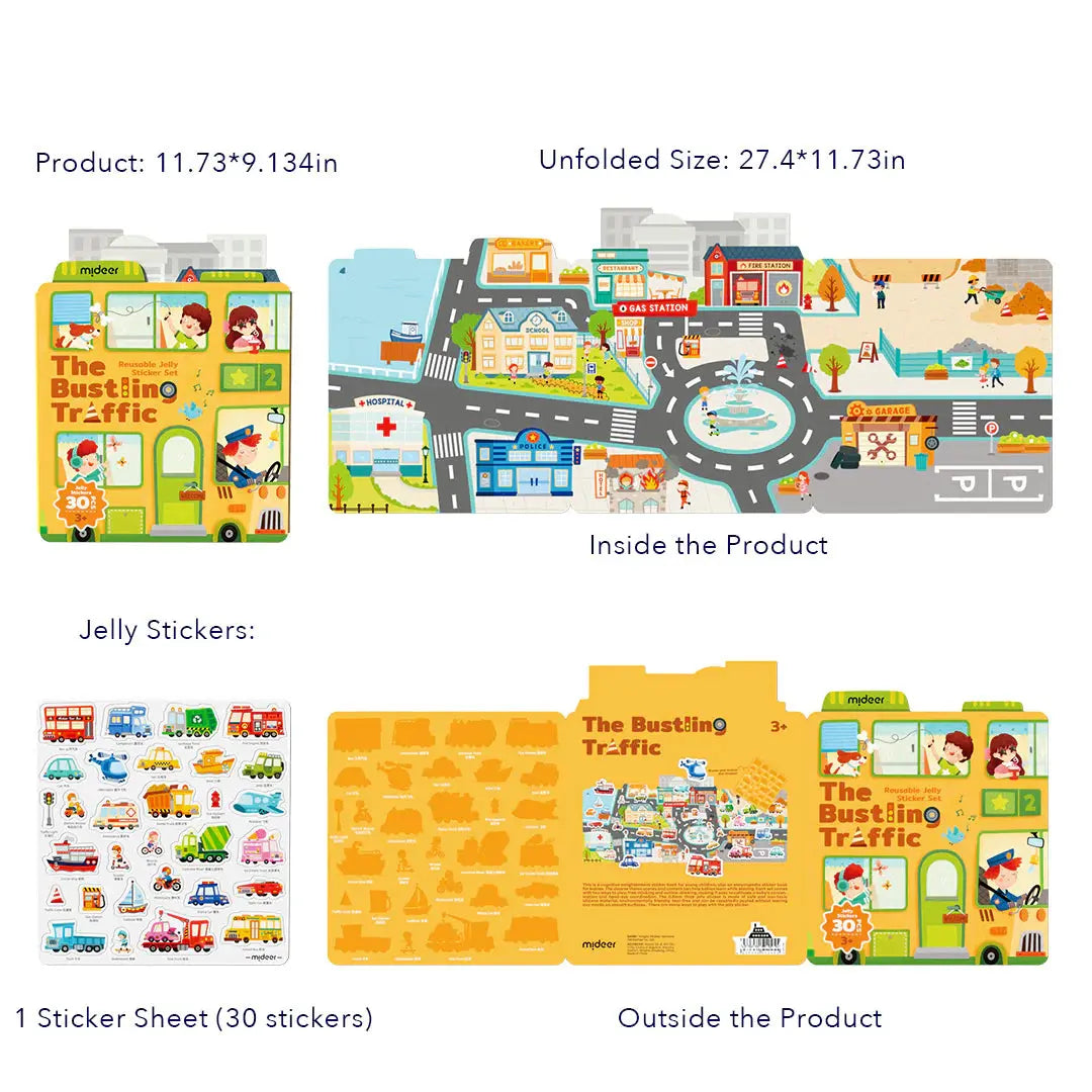 Reusable Jelly Sticker Set - The Bustling Traffic Mideer