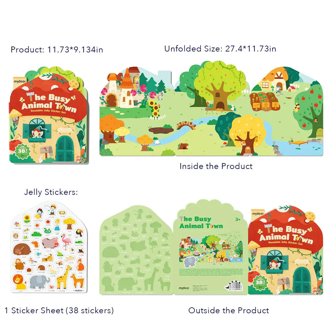 Reusable Jelly Sticker Set - The Busy Animal Town Mideer