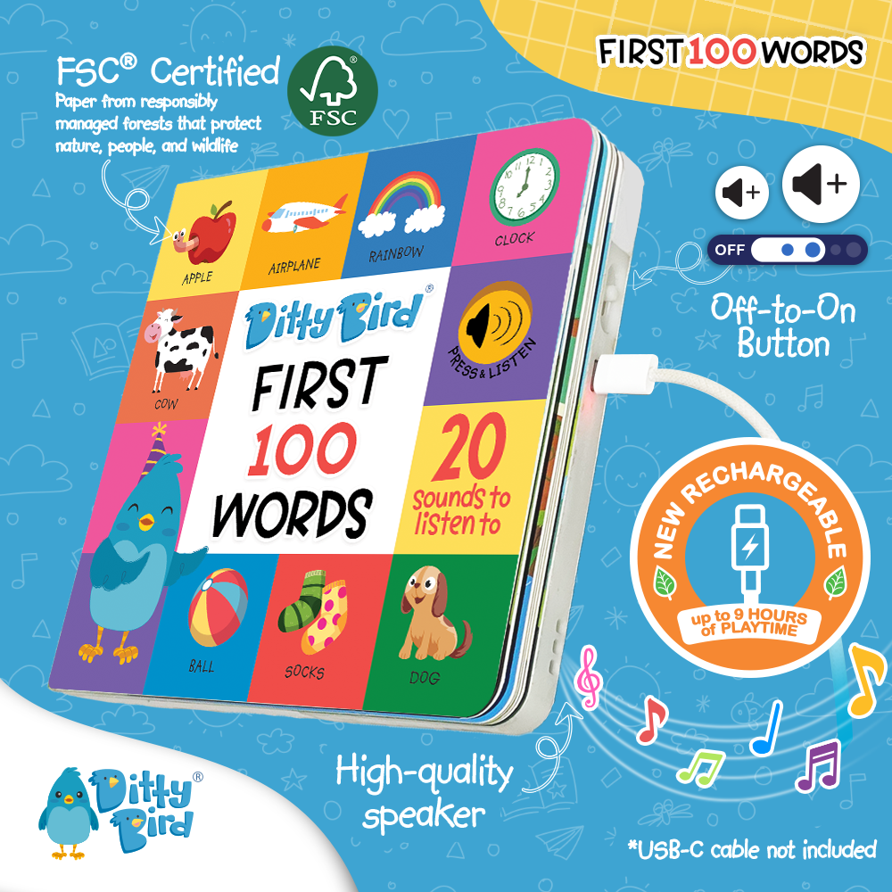 First 100 Words | Ditty Bird Book-Award Family Choice USB-C Ditty Bird