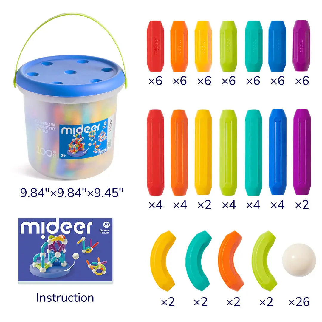 Rainbow Magnetic Building Stick 100P Mideer