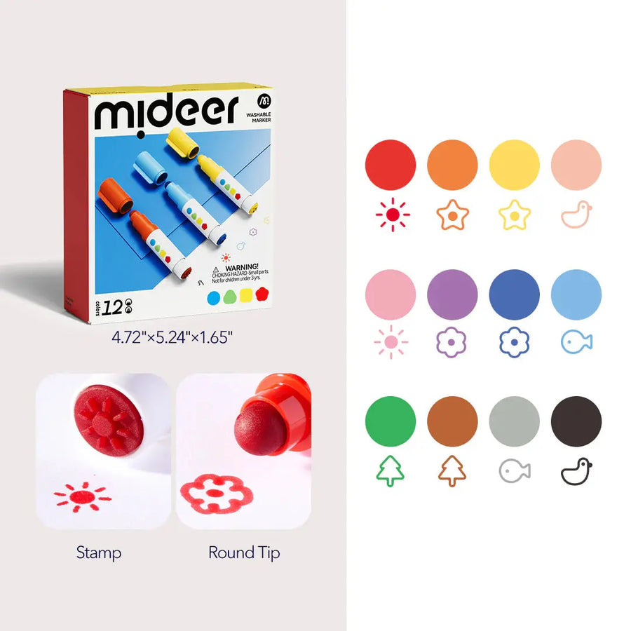 Round-Tip Stamper Washable Marker 12 Colors Mideer