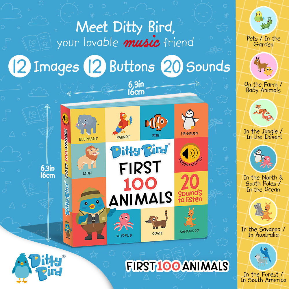 Ditty Bird Baby Book - Best toys - First 100 Animals USB-C Ditty Bird