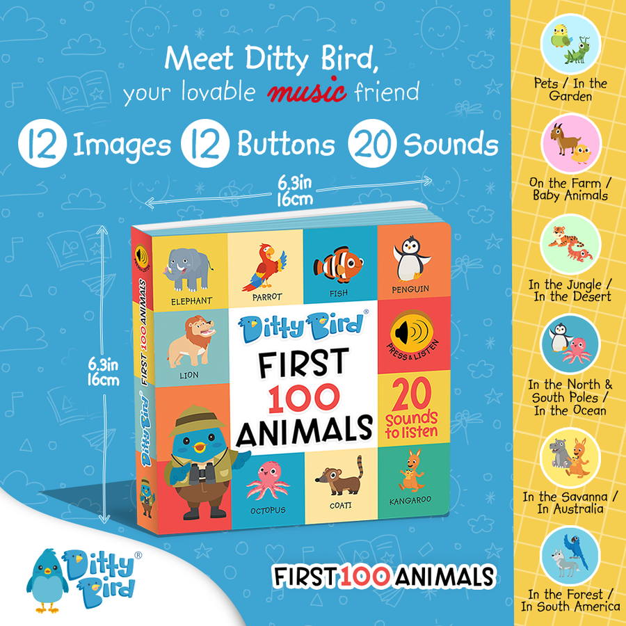 Ditty Bird Baby Book - Best toys - First 100 Animals USB-C Ditty Bird