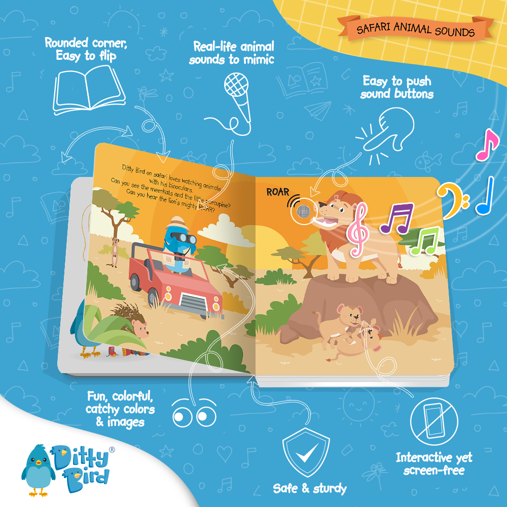 Ditty Bird Baby Sound Book: Safari Animal Sounds USB-C Ditty Bird