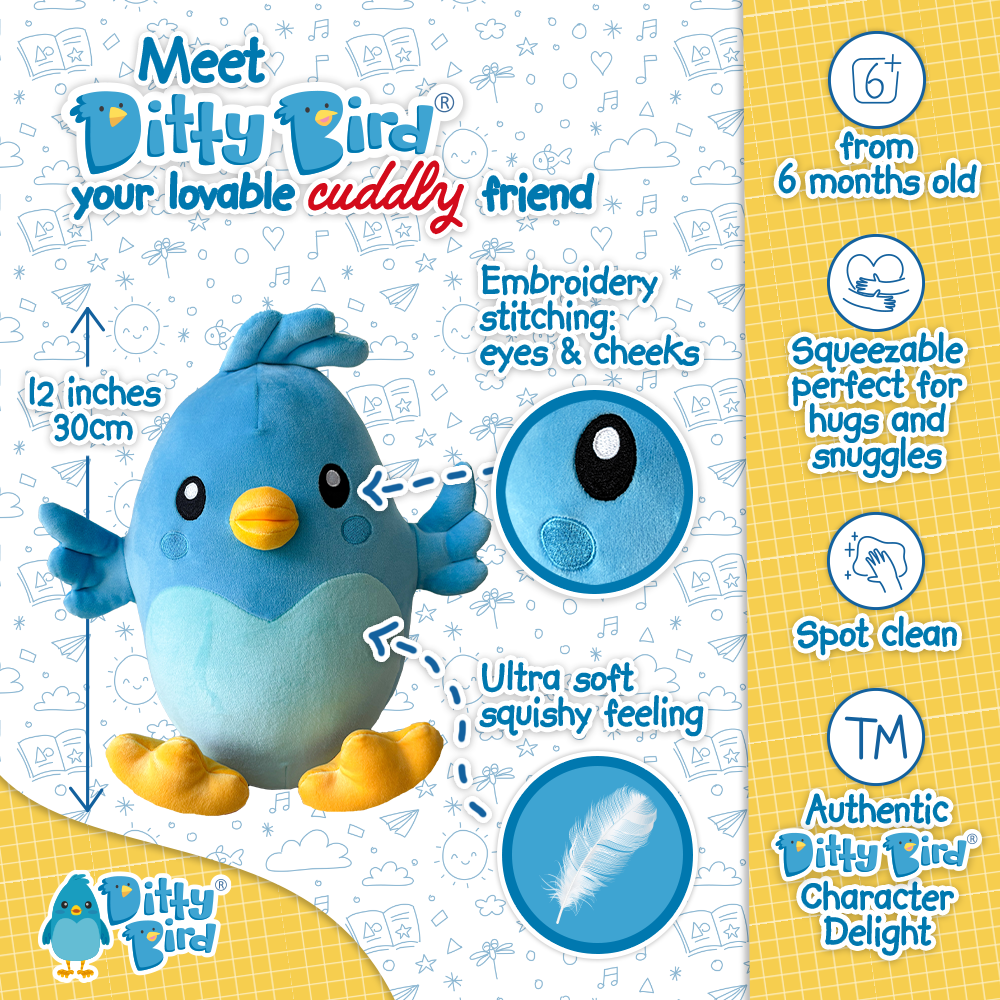 Ditty Bird Squishy Plush 12"/30cm Ditty Bird