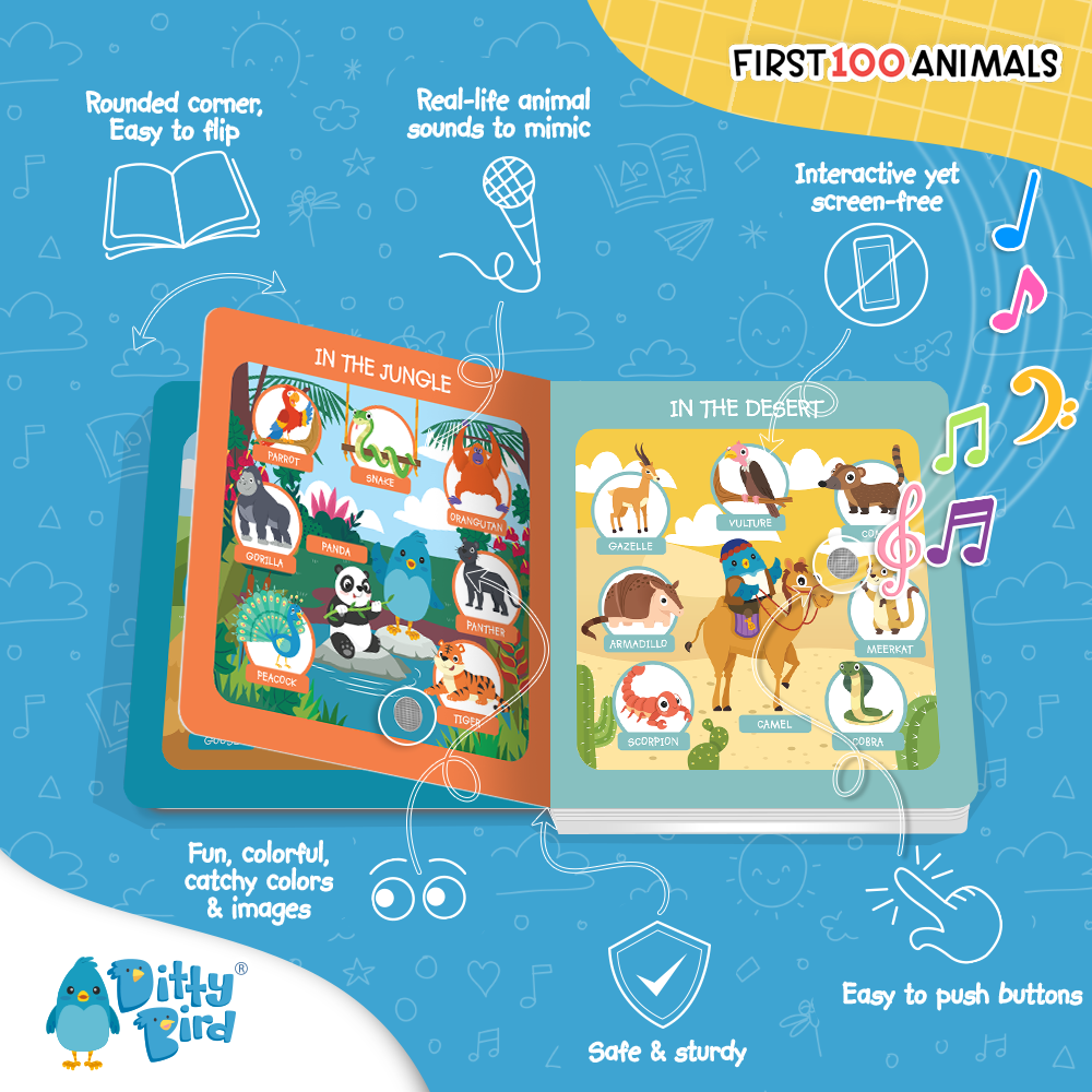 Ditty Bird Baby Book - Best toys - First 100 Animals USB-C Ditty Bird