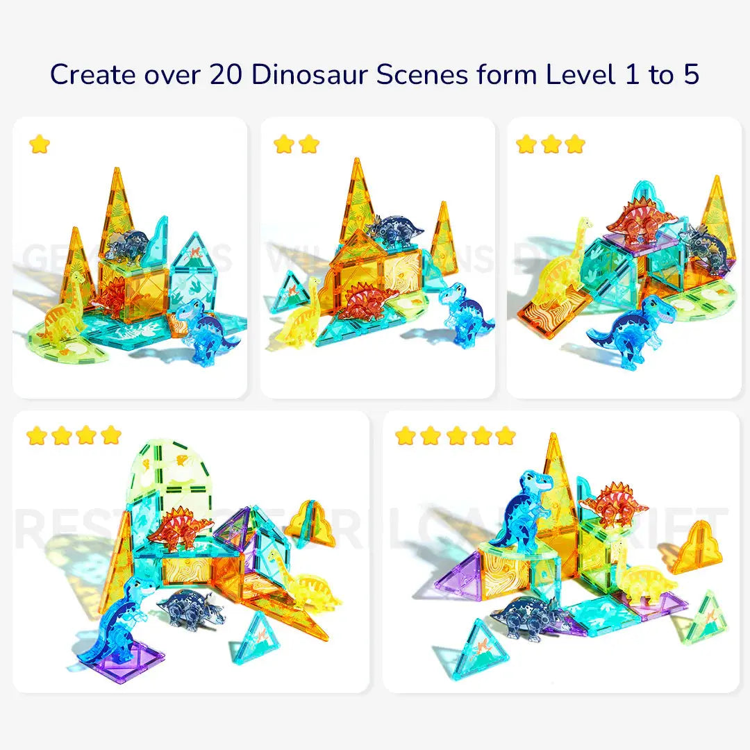 Colorful Magnetic Tiles: Jurassic Adventure 48pcs Mideer