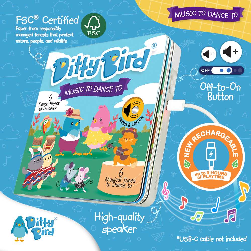 Ditty Bird Book Kids dance songs: Music To Dance To - USB-C Ditty Bird