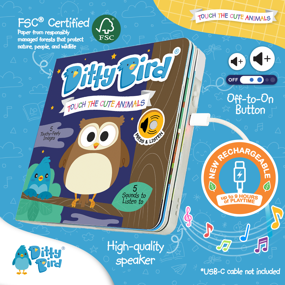 Ditty Bird First Sensory Book Montessori Cute Animals USB-C Ditty Bird