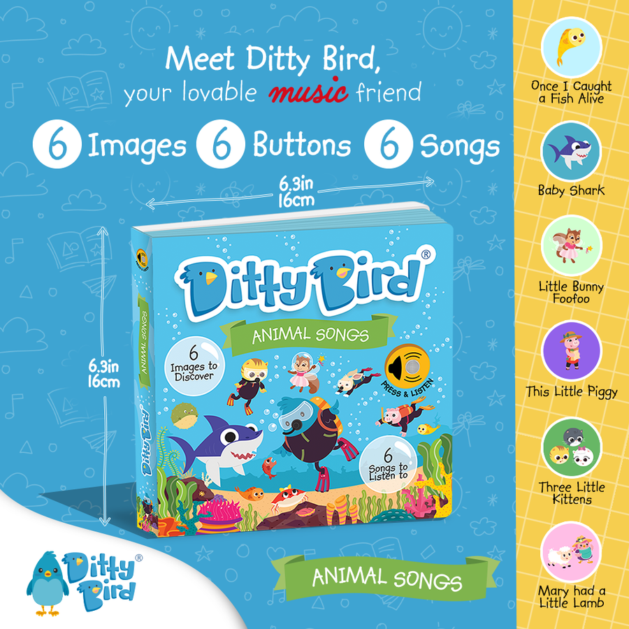 Ditty Bird Book:Animal songs - Baby Shark- BESTSELLER- USB-C Ditty Bird