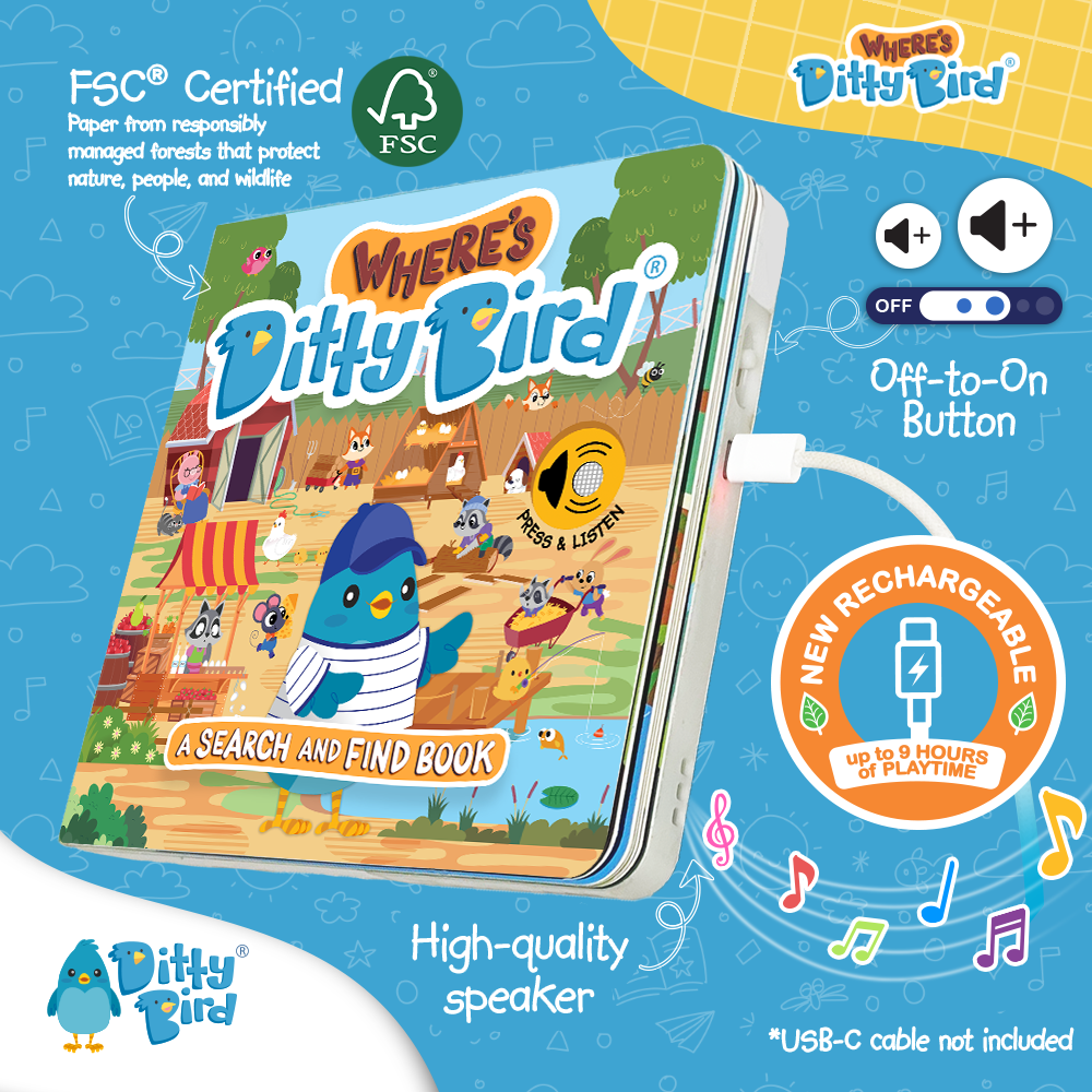 First Look and Find Activity Sound Book  toddlers 1- 3 USB-C Ditty Bird