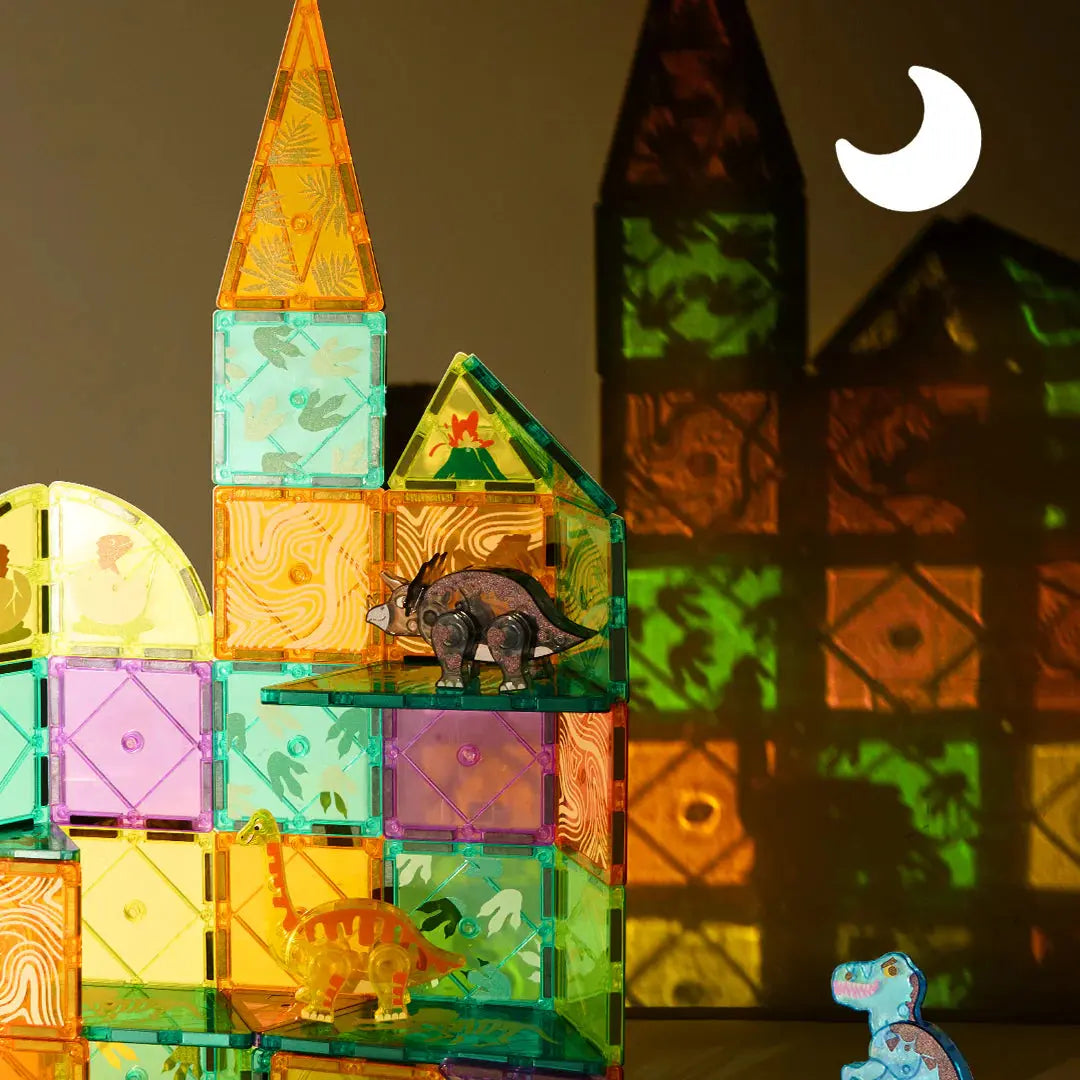 Colorful Magnetic Tiles: Jurassic Adventure 48pcs Mideer