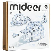 Mideer Diamond-Cut Transparent Magnetic Tiles 50-piece box showing clear tile builds