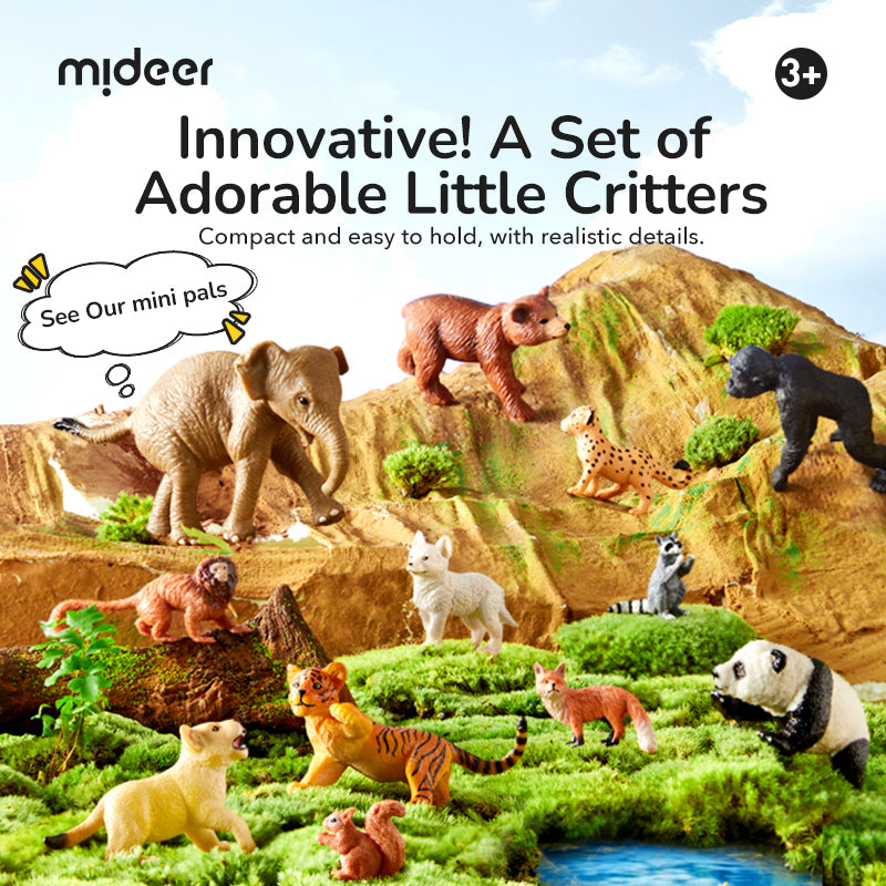 Mideer Pocket Friends Safari 12 animal figures illustrated in outdoor habitat