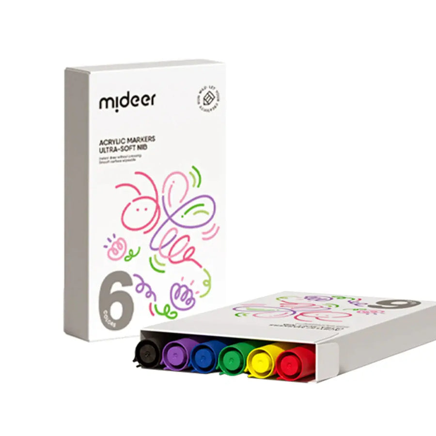 Acrylic Markers - Ultra-Soft Nib 6 Colors Mideer