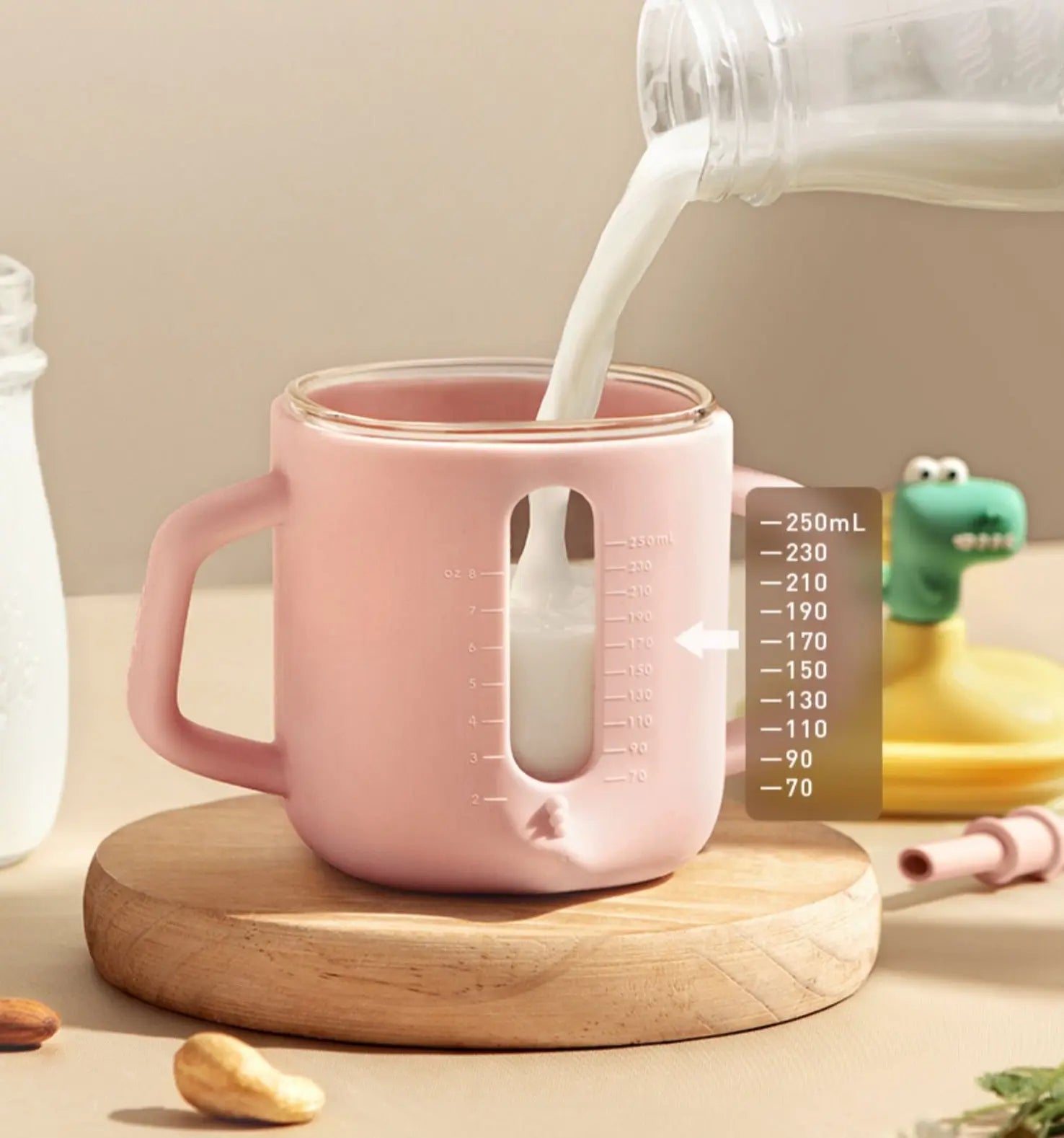 T-Rex Glass Milk Cup 250ml Bc Babycare