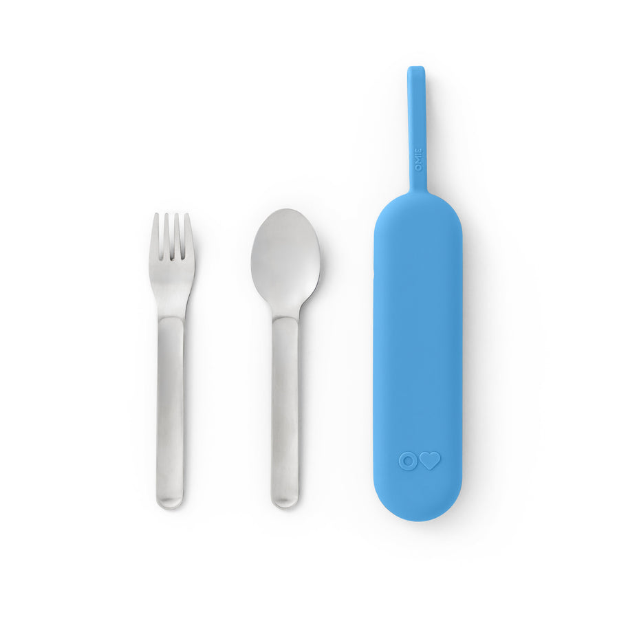 OmieBox UP Pod & Stainless Steel Utensil Set in Blue