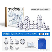Mideer 50-piece clear diamond magnetic tile set contents and shapes