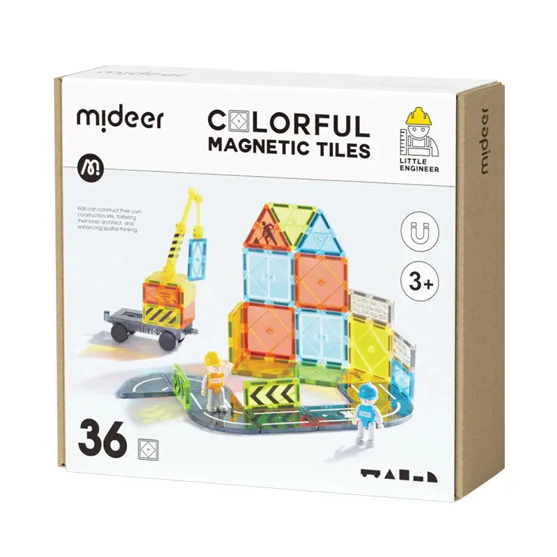 Colorful Magnetic Tiles - Little Architect 36 pcs Mideer