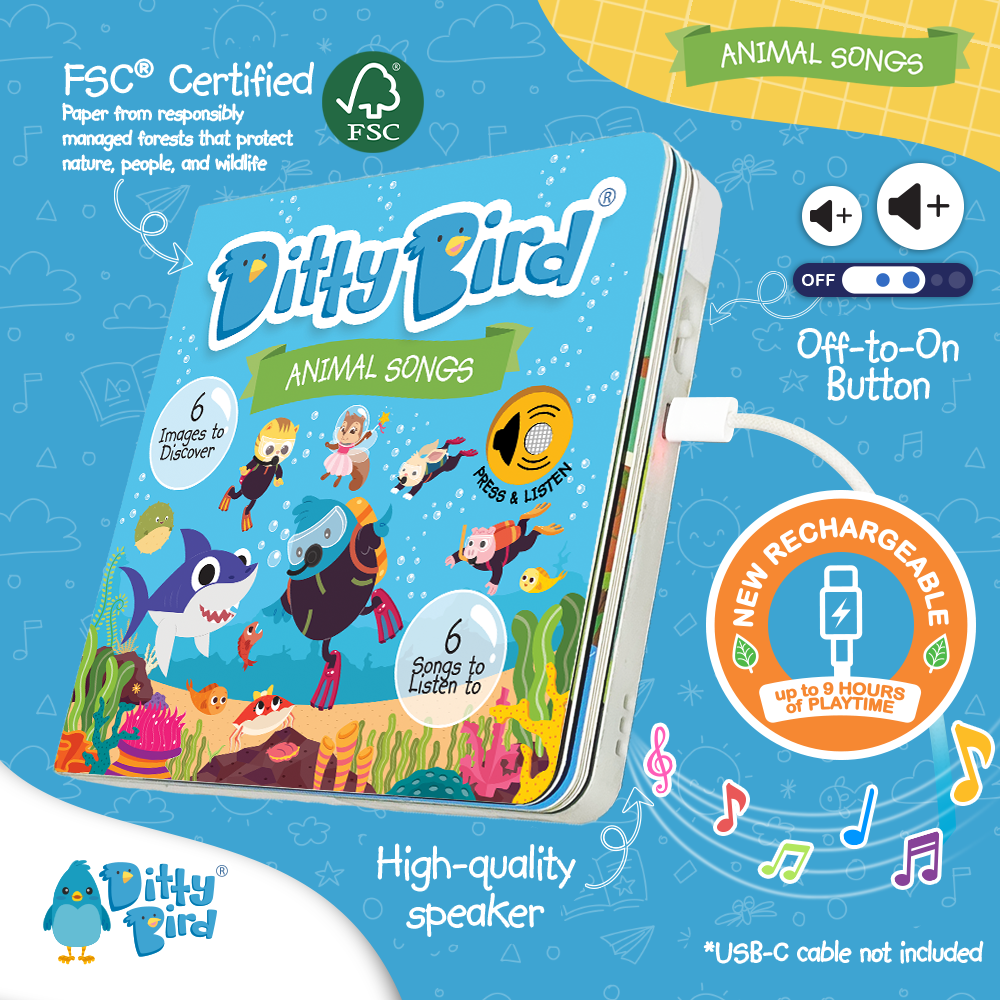 Ditty Bird Book:Animal songs - Baby Shark- BESTSELLER- USB-C Ditty Bird
