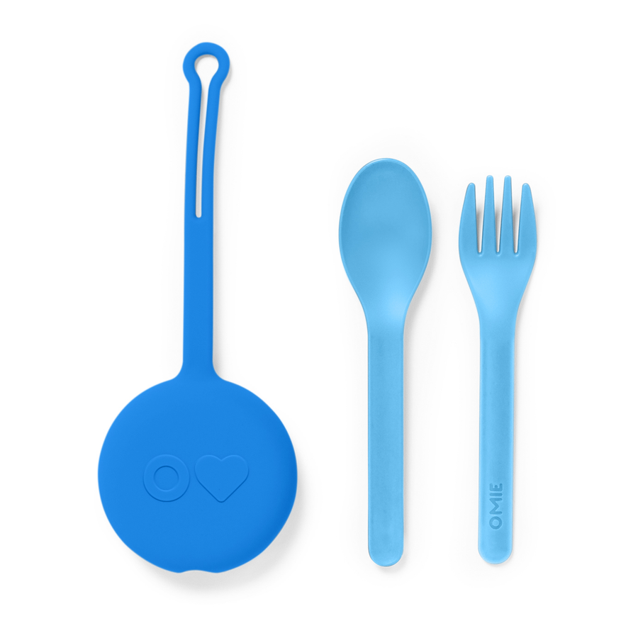 OmiePod Fork & Spoon Set with Silicone Case in Capri Blue