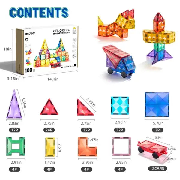 Creative Pack 100pcs Rainbow Magnetic Tiles Mideer