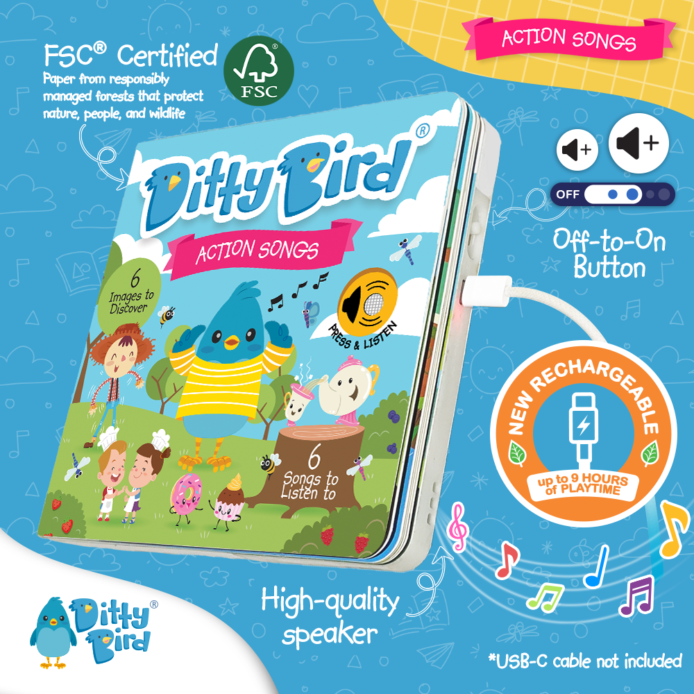 Ditty Bird Sound Book  Motor Skills: Action songs USB-C Ditty Bird