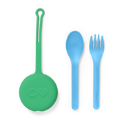 OmiePod Fork & Spoon Set with Silicone Case in Mint Green
