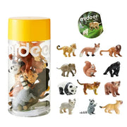 Mideer Pocket Friends 12-piece safari animal figures in clear storage tube
